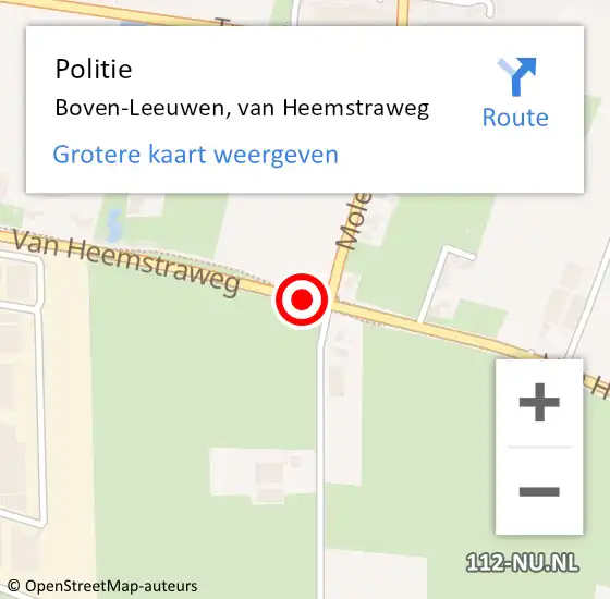 Locatie op kaart van de 112 melding: Politie Boven-Leeuwen, van Heemstraweg op 6 april 2022 17:36