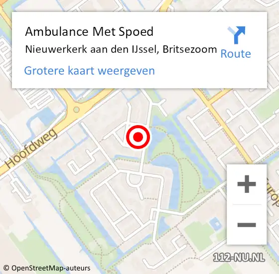 Locatie op kaart van de 112 melding: Ambulance Met Spoed Naar Nieuwerkerk aan den IJssel, Britsezoom op 6 april 2022 17:36