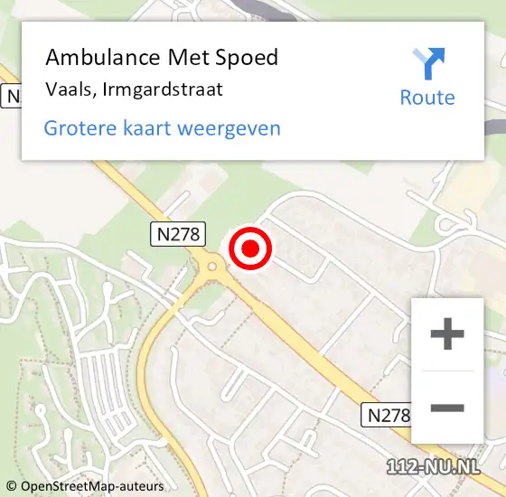 Locatie op kaart van de 112 melding: Ambulance Met Spoed Naar Vaals, Irmgardstraat op 13 juli 2014 15:19