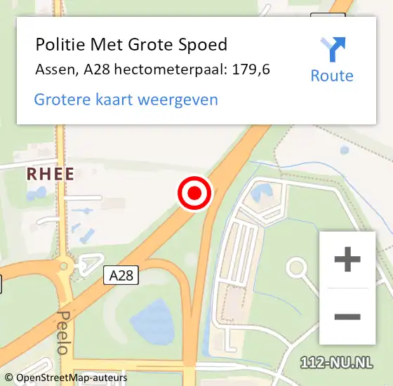 Locatie op kaart van de 112 melding: Politie Met Grote Spoed Naar Assen, A28 hectometerpaal: 179,6 op 6 april 2022 17:44