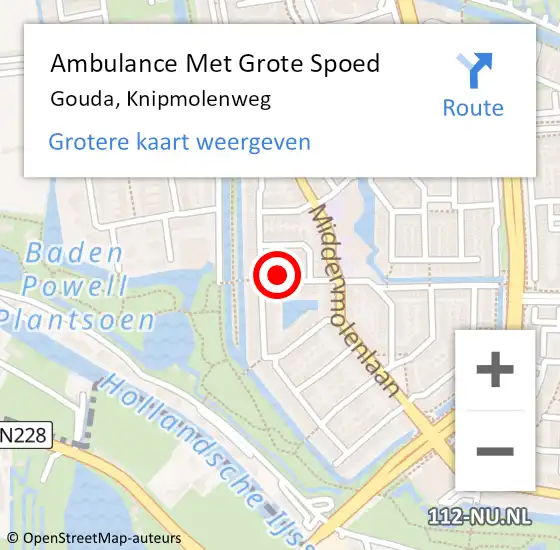 Locatie op kaart van de 112 melding: Ambulance Met Grote Spoed Naar Gouda, Knipmolenweg op 6 april 2022 17:47