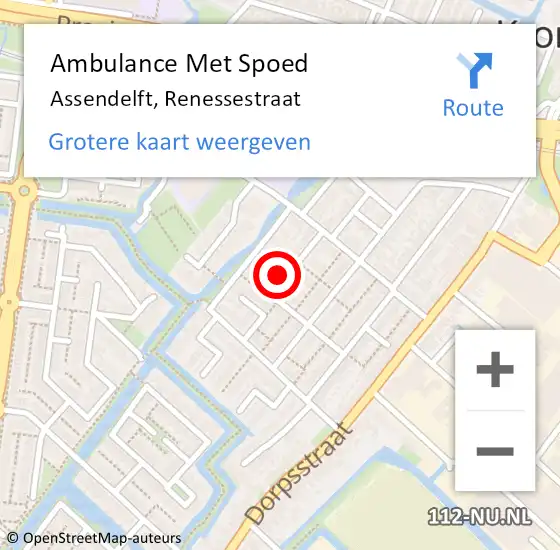Locatie op kaart van de 112 melding: Ambulance Met Spoed Naar Assendelft, Renessestraat op 6 april 2022 18:03