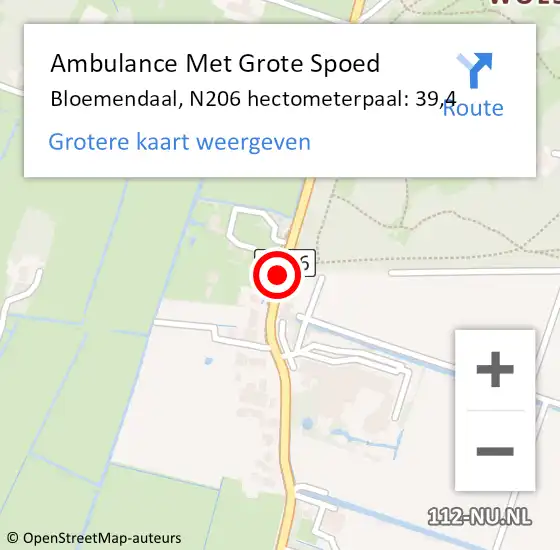 Locatie op kaart van de 112 melding: Ambulance Met Grote Spoed Naar Bloemendaal, N206 hectometerpaal: 39,4 op 6 april 2022 18:19