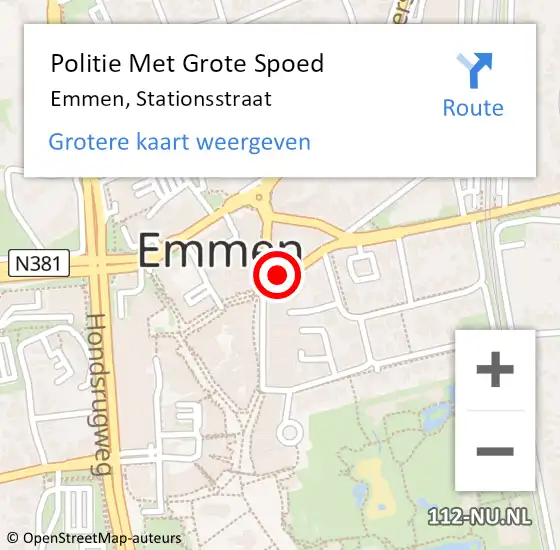 Locatie op kaart van de 112 melding: Politie Met Grote Spoed Naar Emmen, Stationsstraat op 6 april 2022 19:20