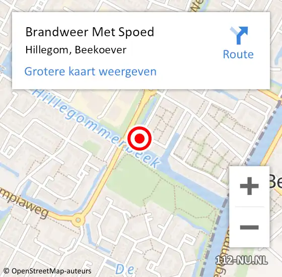 Locatie op kaart van de 112 melding: Brandweer Met Spoed Naar Hillegom, Beekoever op 6 april 2022 19:26