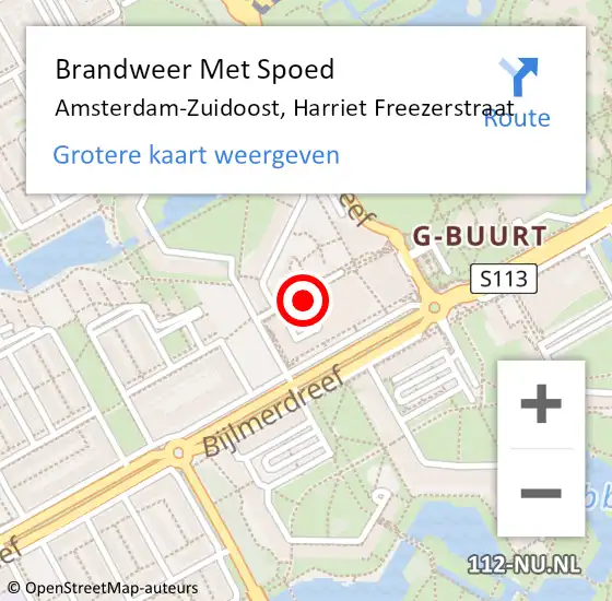 Locatie op kaart van de 112 melding: Brandweer Met Spoed Naar Amsterdam-Zuidoost, Harriet Freezerstraat op 6 april 2022 19:35