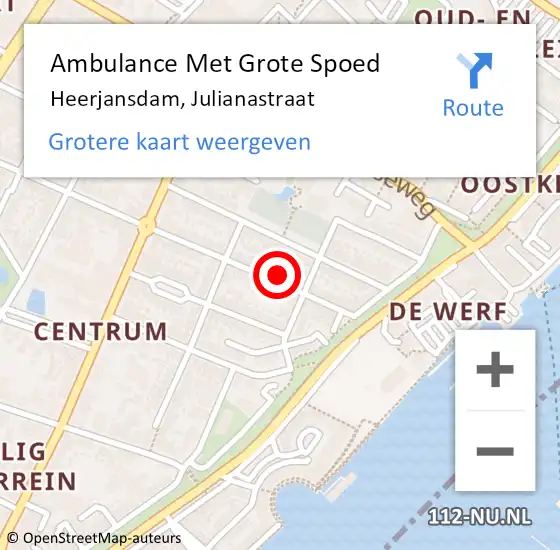 Locatie op kaart van de 112 melding: Ambulance Met Grote Spoed Naar Heerjansdam, Julianastraat op 6 april 2022 19:35