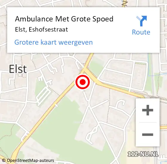 Locatie op kaart van de 112 melding: Ambulance Met Grote Spoed Naar Elst, Eshofsestraat op 6 april 2022 20:19