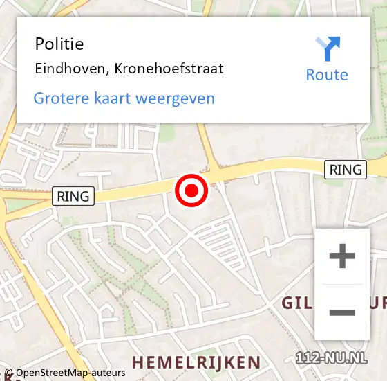 Locatie op kaart van de 112 melding: Politie Eindhoven, Kronehoefstraat op 6 april 2022 20:39