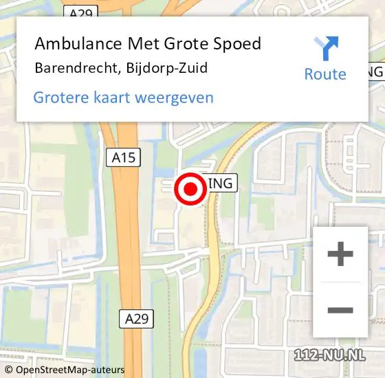 Locatie op kaart van de 112 melding: Ambulance Met Grote Spoed Naar Barendrecht, Bijdorp-Zuid op 6 april 2022 20:42