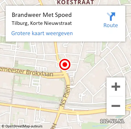 Locatie op kaart van de 112 melding: Brandweer Met Spoed Naar Tilburg, Korte Nieuwstraat op 6 april 2022 21:39