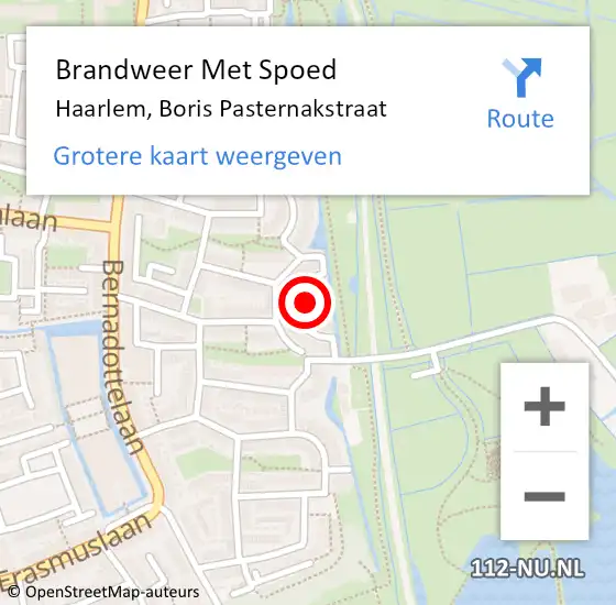 Locatie op kaart van de 112 melding: Brandweer Met Spoed Naar Haarlem, Boris Pasternakstraat op 6 april 2022 21:55