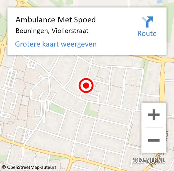 Locatie op kaart van de 112 melding: Ambulance Met Spoed Naar Beuningen, Violierstraat op 6 april 2022 22:02