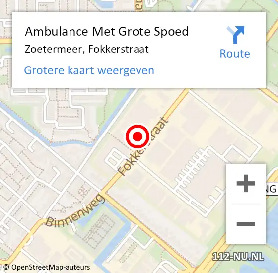 Locatie op kaart van de 112 melding: Ambulance Met Grote Spoed Naar Zoetermeer, Fokkerstraat op 6 april 2022 22:19