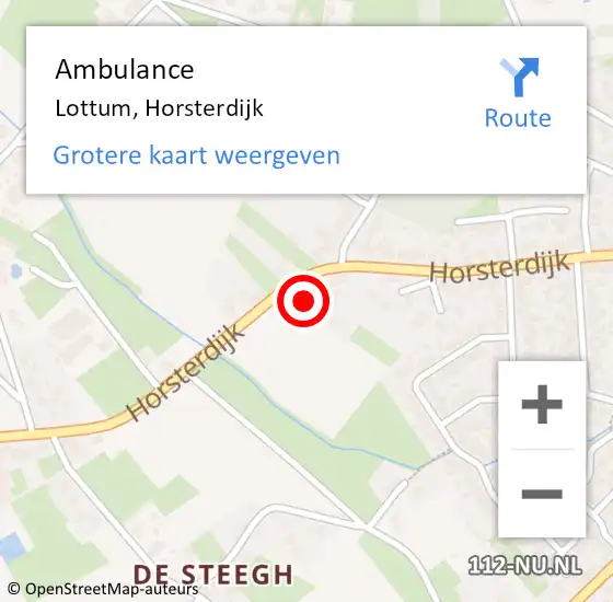 Locatie op kaart van de 112 melding: Ambulance Lottum, Horsterdijk op 13 juli 2014 15:46