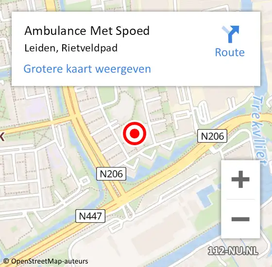 Locatie op kaart van de 112 melding: Ambulance Met Spoed Naar Leiden, Rietveldpad op 6 april 2022 23:24