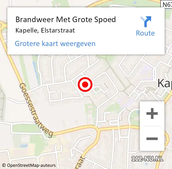 Locatie op kaart van de 112 melding: Brandweer Met Grote Spoed Naar Kapelle, Elstarstraat op 7 april 2022 00:00