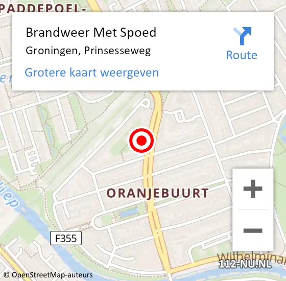 Locatie op kaart van de 112 melding: Brandweer Met Spoed Naar Groningen, Prinsesseweg op 7 april 2022 01:26