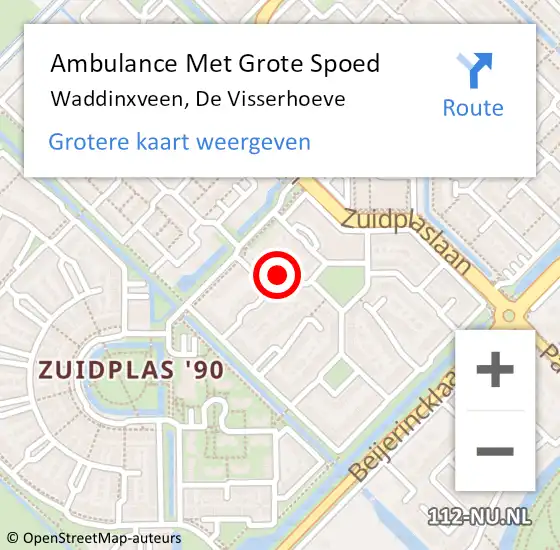 Locatie op kaart van de 112 melding: Ambulance Met Grote Spoed Naar Waddinxveen, De Visserhoeve op 7 april 2022 01:31