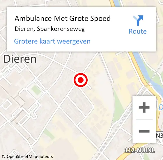 Locatie op kaart van de 112 melding: Ambulance Met Grote Spoed Naar Dieren, Spankerenseweg op 7 april 2022 04:46