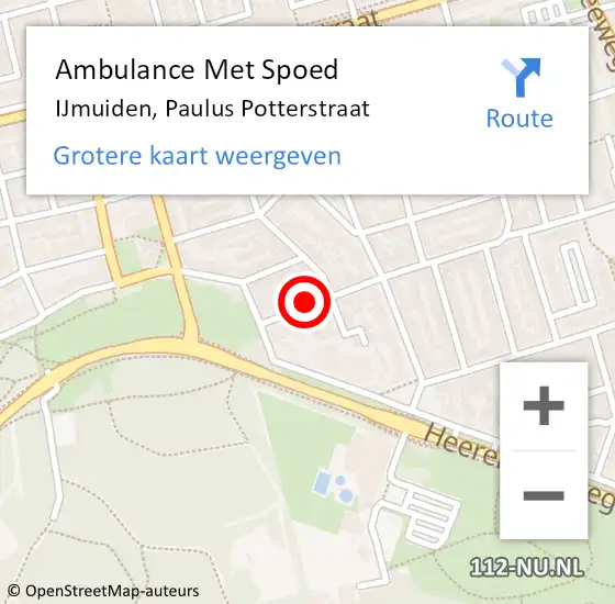 Locatie op kaart van de 112 melding: Ambulance Met Spoed Naar IJmuiden, Paulus Potterstraat op 7 april 2022 04:46