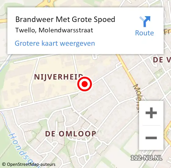 Locatie op kaart van de 112 melding: Brandweer Met Grote Spoed Naar Twello, Molendwarsstraat op 7 april 2022 04:59