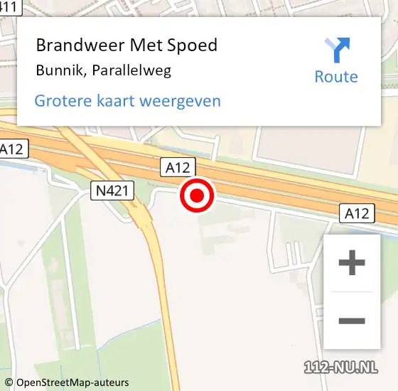 Locatie op kaart van de 112 melding: Brandweer Met Spoed Naar Bunnik, Parallelweg op 13 juli 2014 16:06