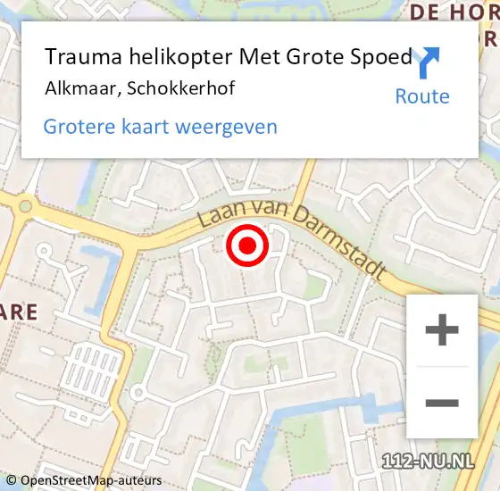 Locatie op kaart van de 112 melding: Trauma helikopter Met Grote Spoed Naar Alkmaar, Schokkerhof op 7 april 2022 06:48