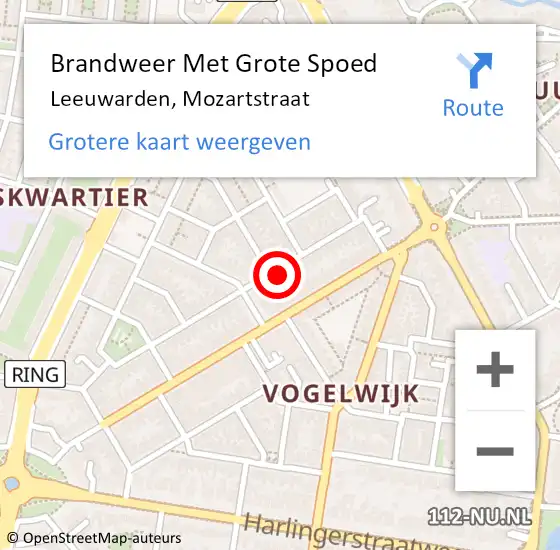 Locatie op kaart van de 112 melding: Brandweer Met Grote Spoed Naar Leeuwarden, Mozartstraat op 7 april 2022 07:11