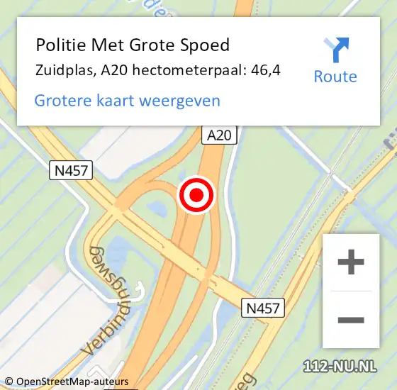 Locatie op kaart van de 112 melding: Politie Met Grote Spoed Naar Zuidplas, A20 hectometerpaal: 46,4 op 7 april 2022 07:28