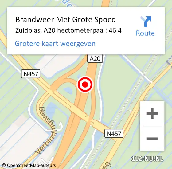 Locatie op kaart van de 112 melding: Brandweer Met Grote Spoed Naar Zuidplas, A20 hectometerpaal: 46,4 op 7 april 2022 07:28