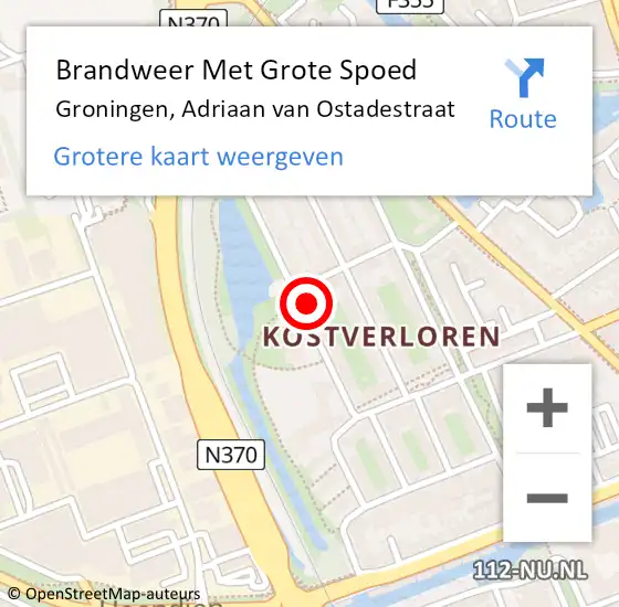 Locatie op kaart van de 112 melding: Brandweer Met Grote Spoed Naar Groningen, Adriaan van Ostadestraat op 7 april 2022 07:35