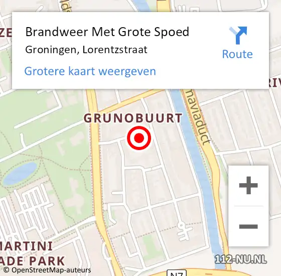 Locatie op kaart van de 112 melding: Brandweer Met Grote Spoed Naar Groningen, Lorentzstraat op 7 april 2022 07:43