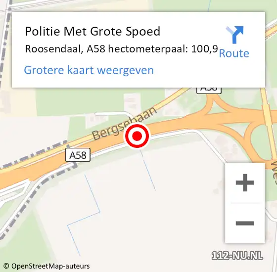 Locatie op kaart van de 112 melding: Politie Met Grote Spoed Naar Roosendaal, A58 hectometerpaal: 100,9 op 7 april 2022 07:52