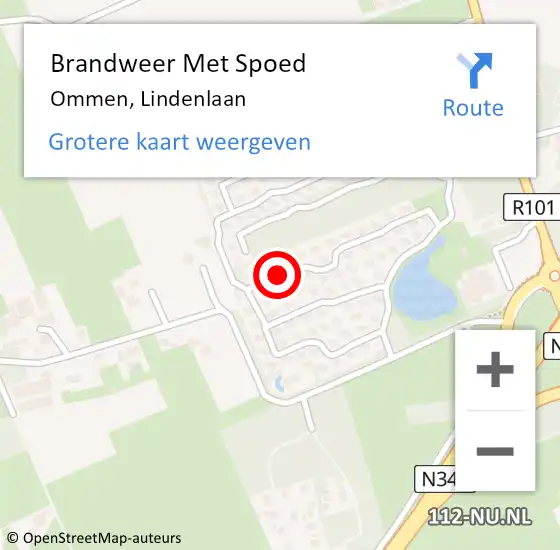 Locatie op kaart van de 112 melding: Brandweer Met Spoed Naar Ommen, Lindenlaan op 7 april 2022 07:57