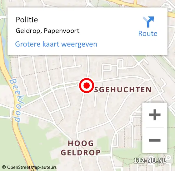 Locatie op kaart van de 112 melding: Politie Geldrop, Papenvoort op 7 april 2022 08:26