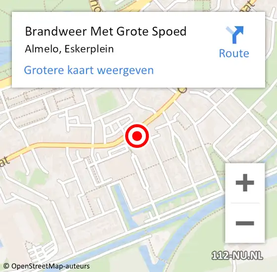 Locatie op kaart van de 112 melding: Brandweer Met Grote Spoed Naar Almelo, Eskerplein op 7 april 2022 08:53