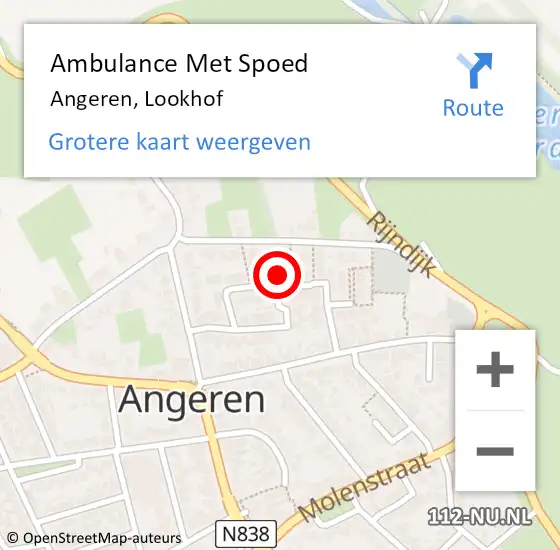 Locatie op kaart van de 112 melding: Ambulance Met Spoed Naar Angeren, Lookhof op 7 april 2022 09:21