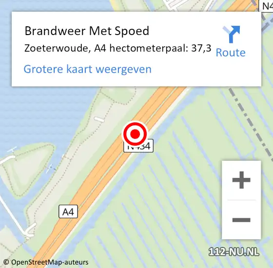 Locatie op kaart van de 112 melding: Brandweer Met Spoed Naar Zoeterwoude, A4 hectometerpaal: 37,3 op 7 april 2022 09:25