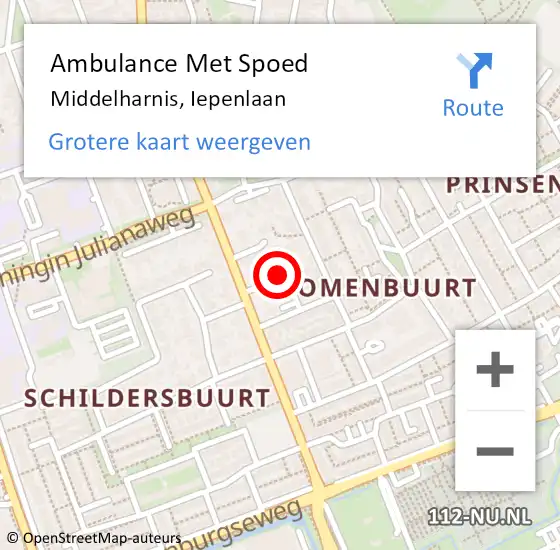 Locatie op kaart van de 112 melding: Ambulance Met Spoed Naar Middelharnis, Iepenlaan op 7 april 2022 11:09