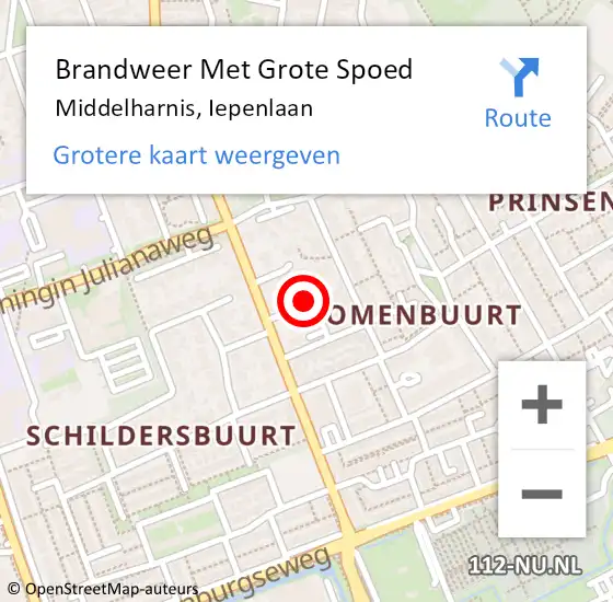 Locatie op kaart van de 112 melding: Brandweer Met Grote Spoed Naar Middelharnis, Iepenlaan op 7 april 2022 11:10