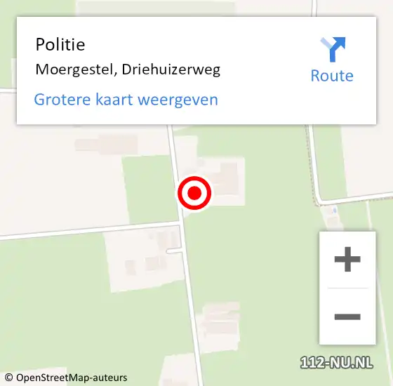 Locatie op kaart van de 112 melding: Politie Moergestel, Driehuizerweg op 7 april 2022 11:30