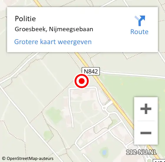 Locatie op kaart van de 112 melding: Politie Groesbeek, Nijmeegsebaan op 7 april 2022 11:59