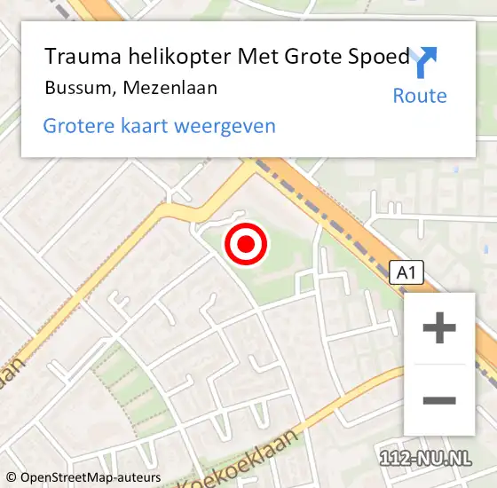 Locatie op kaart van de 112 melding: Trauma helikopter Met Grote Spoed Naar Bussum, Mezenlaan op 7 april 2022 12:15