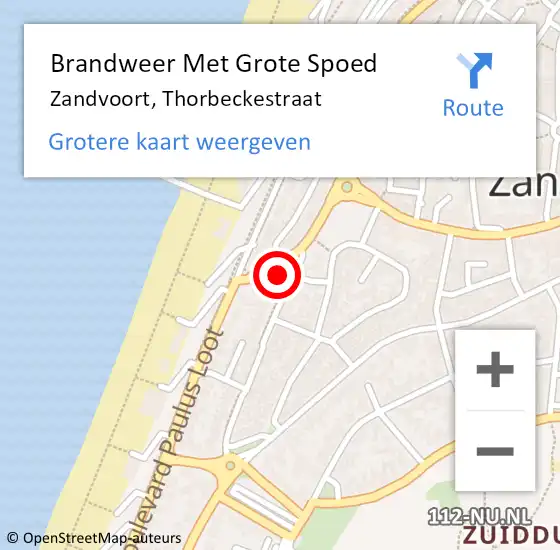 Locatie op kaart van de 112 melding: Brandweer Met Grote Spoed Naar Zandvoort, Thorbeckestraat op 7 april 2022 12:17
