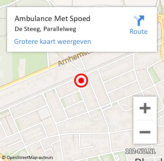 Locatie op kaart van de 112 melding: Ambulance Met Spoed Naar De Steeg, Parallelweg op 7 april 2022 12:40