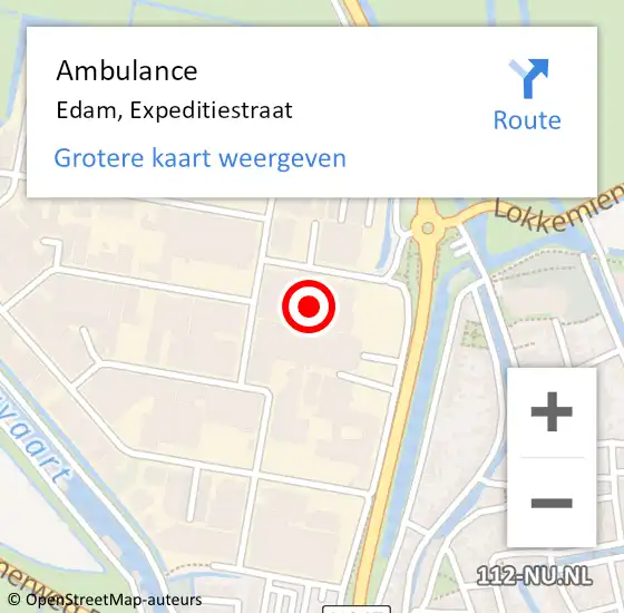 Locatie op kaart van de 112 melding: Ambulance Edam, Expeditiestraat op 7 april 2022 13:07