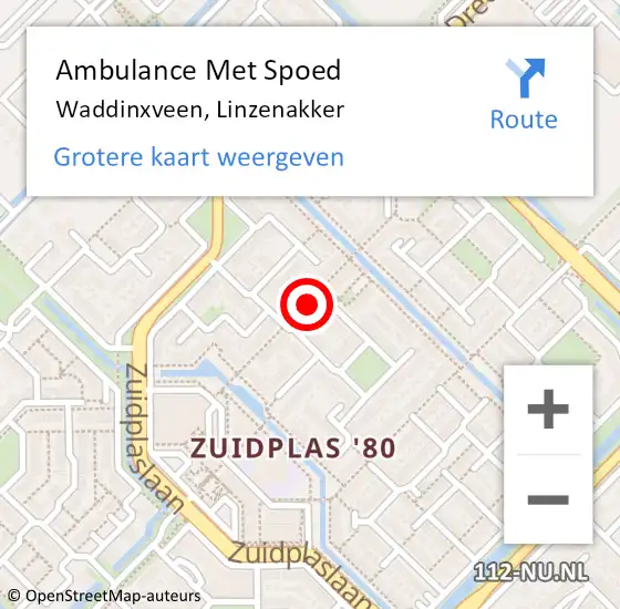 Locatie op kaart van de 112 melding: Ambulance Met Spoed Naar Waddinxveen, Linzenakker op 7 april 2022 13:15