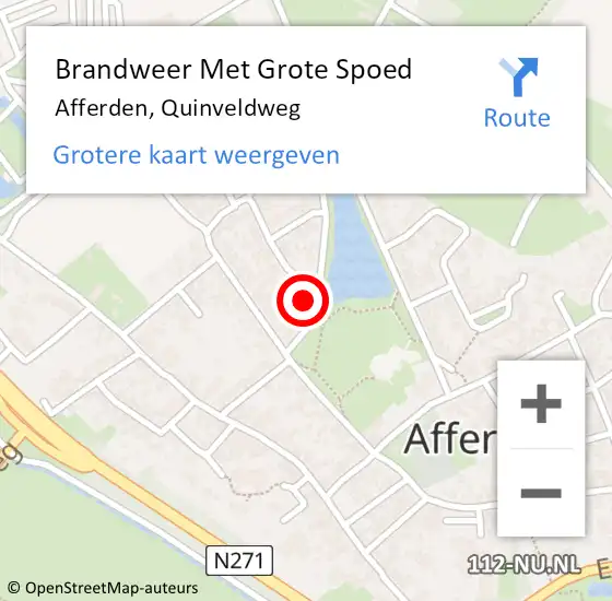 Locatie op kaart van de 112 melding: Brandweer Met Grote Spoed Naar Afferden, Quinveldweg op 7 april 2022 13:59