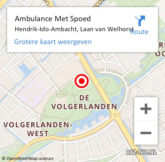 Locatie op kaart van de 112 melding: Ambulance Met Spoed Naar Hendrik-Ido-Ambacht, Laan van Welhorst op 7 april 2022 14:04